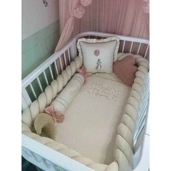 Pike takımı 5 parça krem örgü pike - krem poplin 5