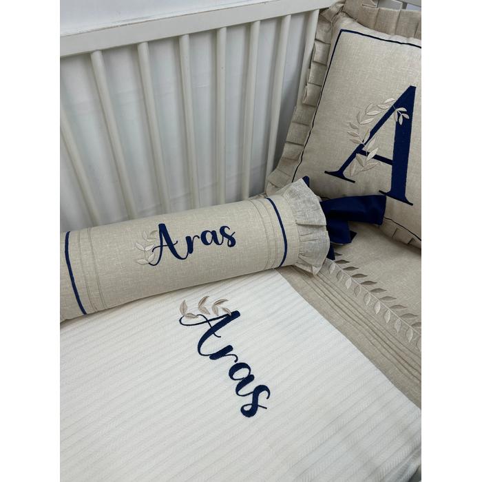 Pike takımı 5 parça krem örgü pike - bej isviçre keteni 5