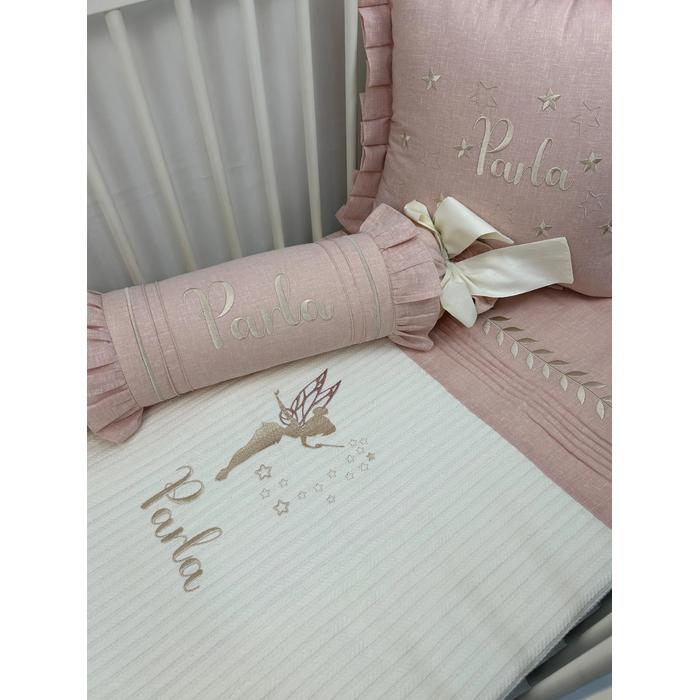 Pike takımı 5 parça krem örgü pike - pudra rengi isviçre keteni 2