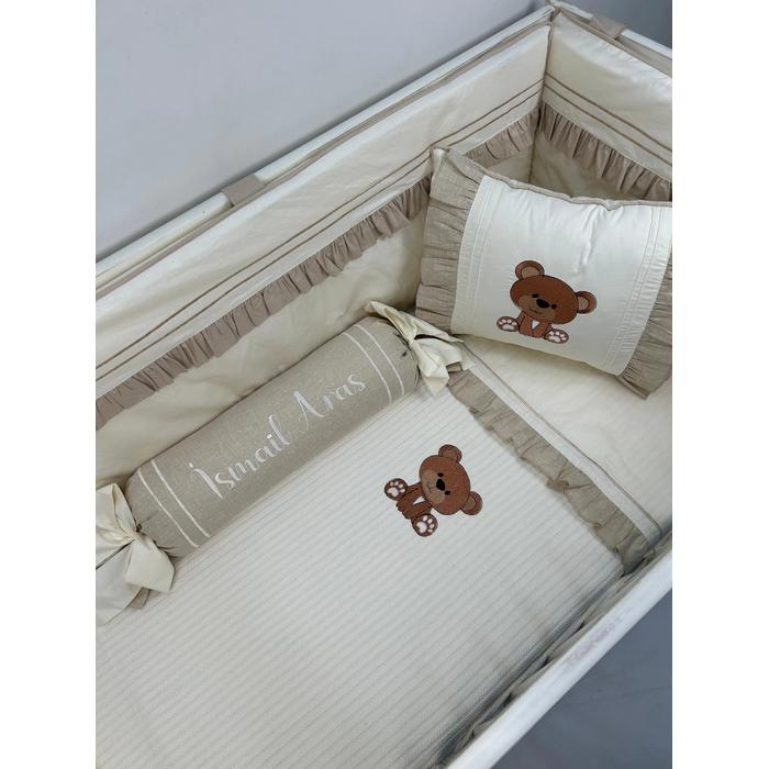 Pike takımı 5 parça krem örgü pike - bej isviçre keteni 8