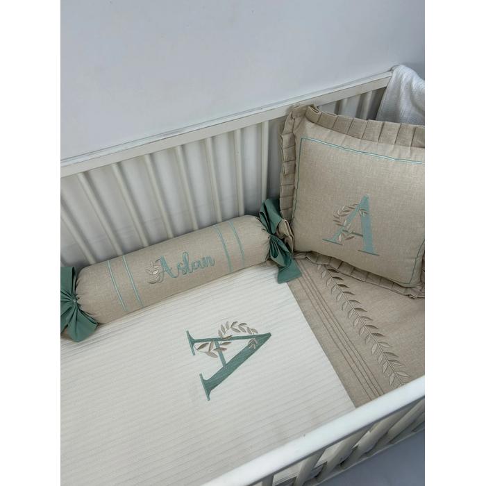 Pike takımı 5 parça krem örgü pike - bej isviçre keteni 9