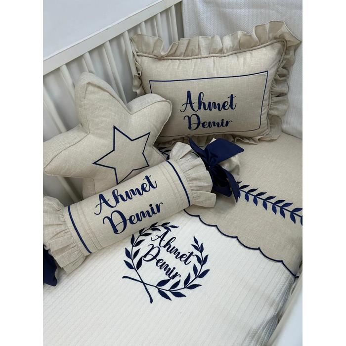 Pike takımı 5 parça krem örgü pike - bej isviçre keteni 10