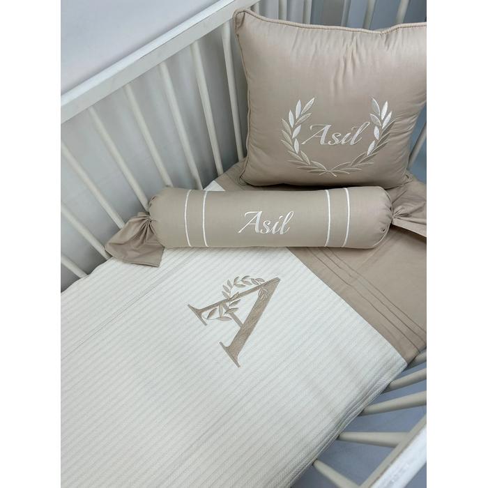 Pike takımı 5 parça krem örgü pike - bej poplin kumaş