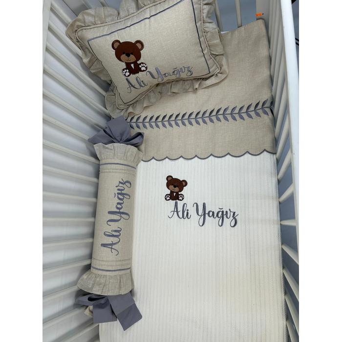 Pike takımı 5 parça krem örgü pike - bej isviçre keteni 11