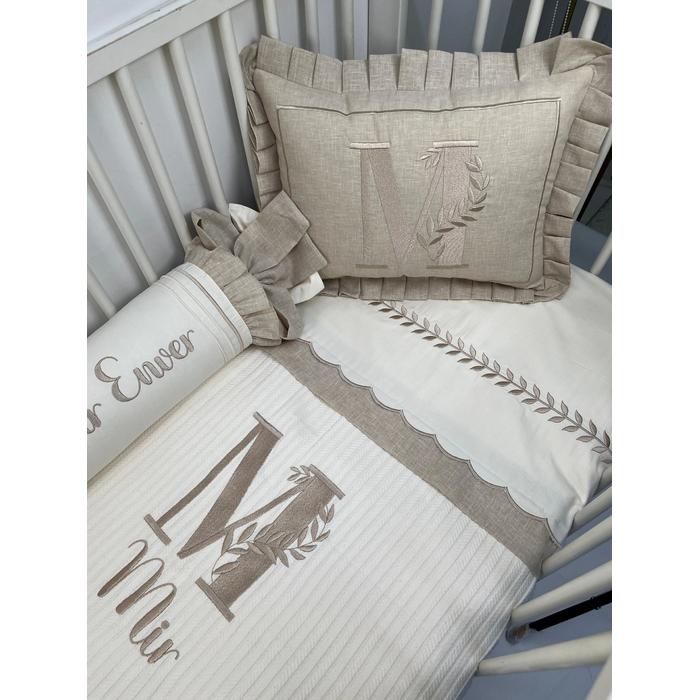 Pike takımı 5 parça krem örgü pike - bej isviçre keteni 12