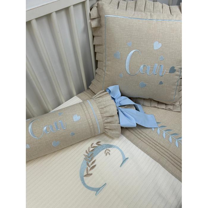 Pike takımı 5 parça krem örgü pike - bej isviçre keteni 13