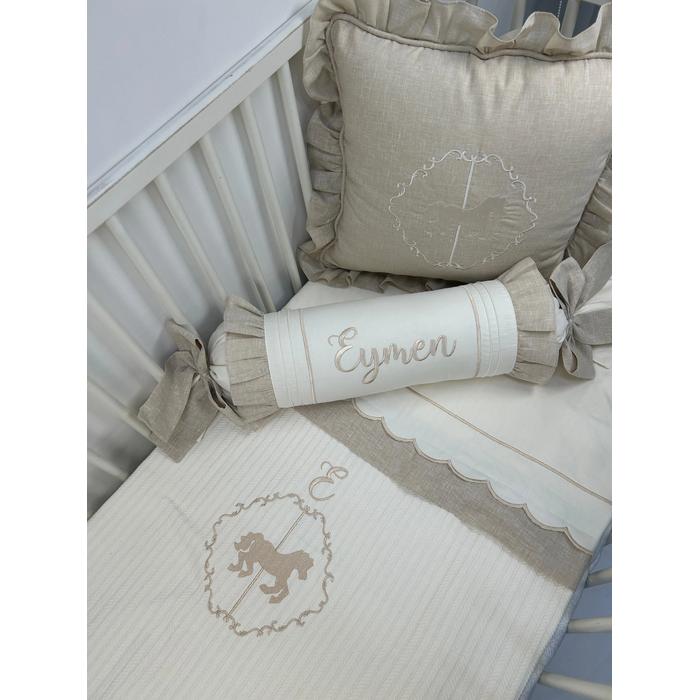 Pike takımı 5 parça krem örgü pike - bej isviçre keteni 14