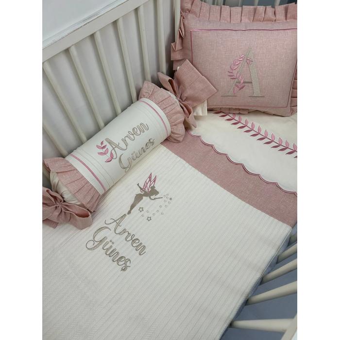 Pike takımı 5 parça krem örgü pike - pudra  isviçre keteni 3