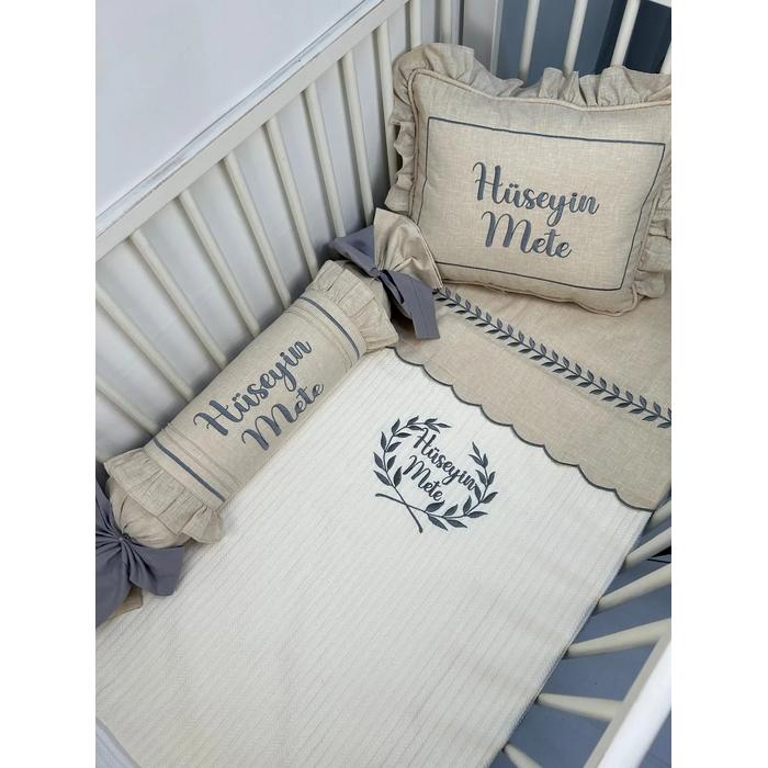 Pike takımı 5 parça krem örgü pike - bej isviçre keteni 25