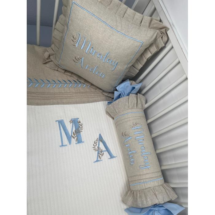 Pike takımı 5 parça krem örgü pike - bej isviçre keteni 19