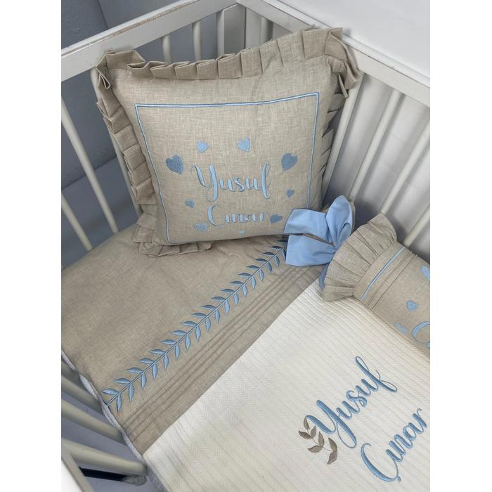 Pike takımı 5 parça krem örgü pike - bej isviçre keteni 20