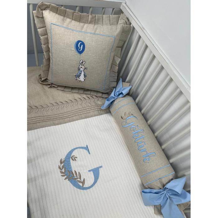 Pike takımı 5 parça krem örgü pike - bej isviçre keteni 22