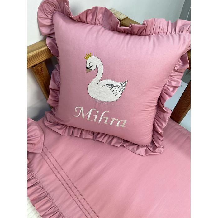 Pike takımı 5 parça krem örgü pike - gül kurusu poplin 2