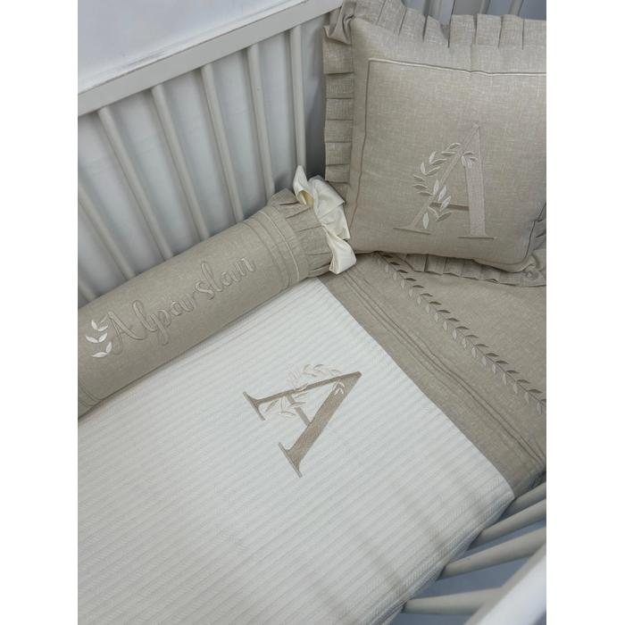 Pike takımı 5 parça krem örgü pike - bej isviçre keteni 4