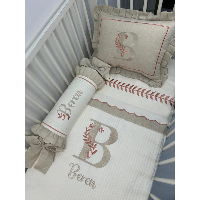 Pike takımı 5 parça krem örgü pike - bej isviçre keteni 6