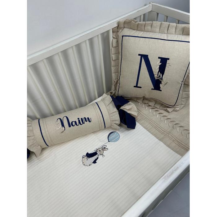 Pike takımı 5 parça krem örgü pike - bej isviçre keteni 7