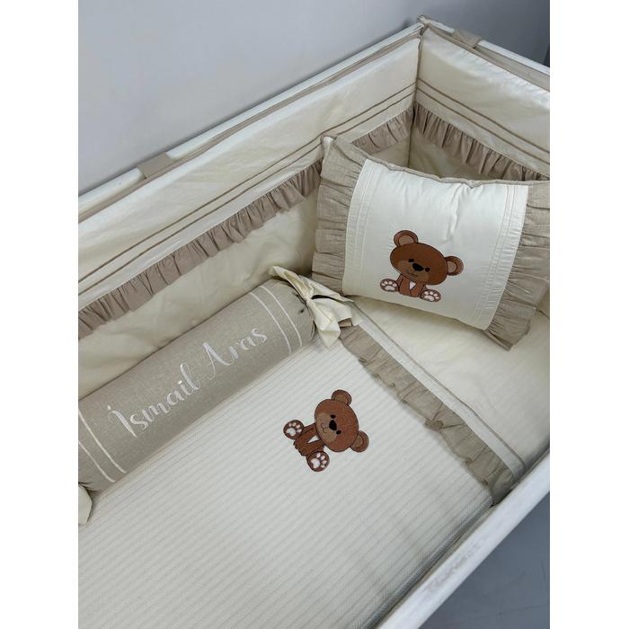 Pike takımı 5 parça krem örgü pike - bej isviçre keteni 8