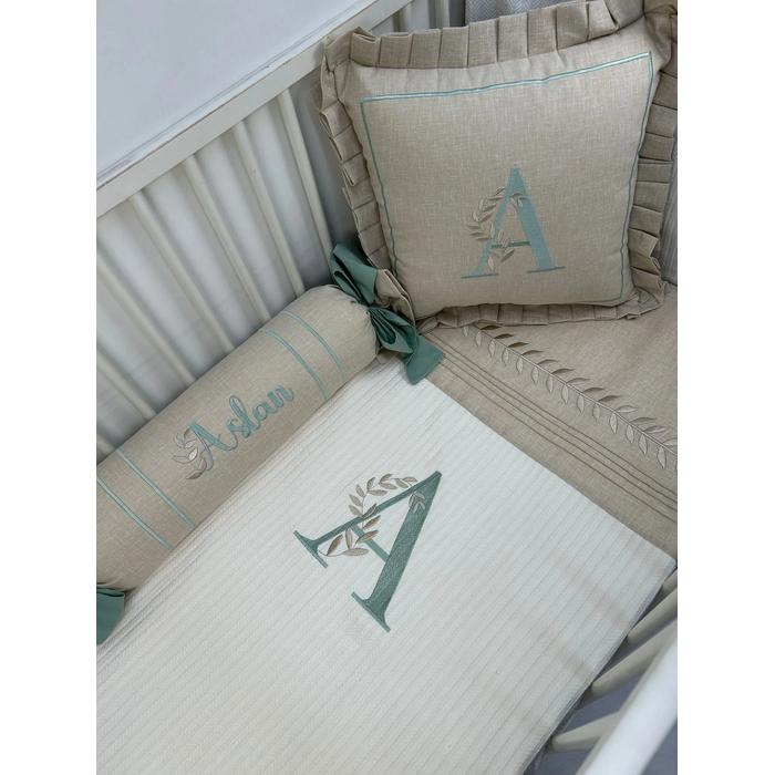 Pike takımı 5 parça krem örgü pike - bej isviçre keteni 9