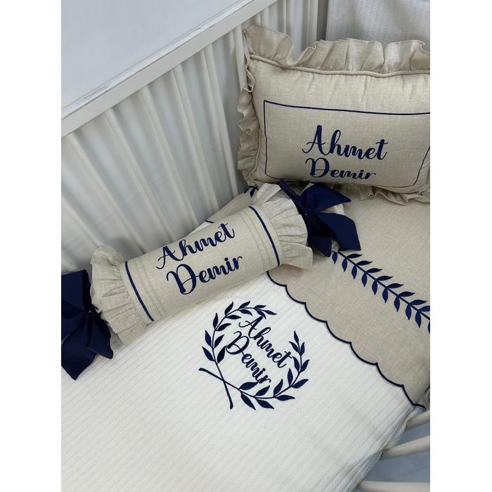 Pike takımı 5 parça krem örgü pike - bej isviçre keteni 10