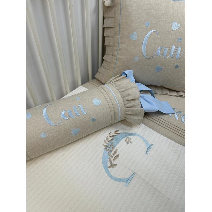 Pike takımı 5 parça krem örgü pike - bej isviçre keteni 13