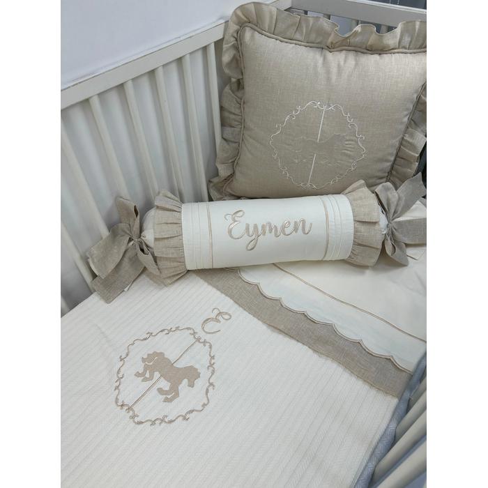 Pike takımı 5 parça krem örgü pike - bej isviçre keteni 14