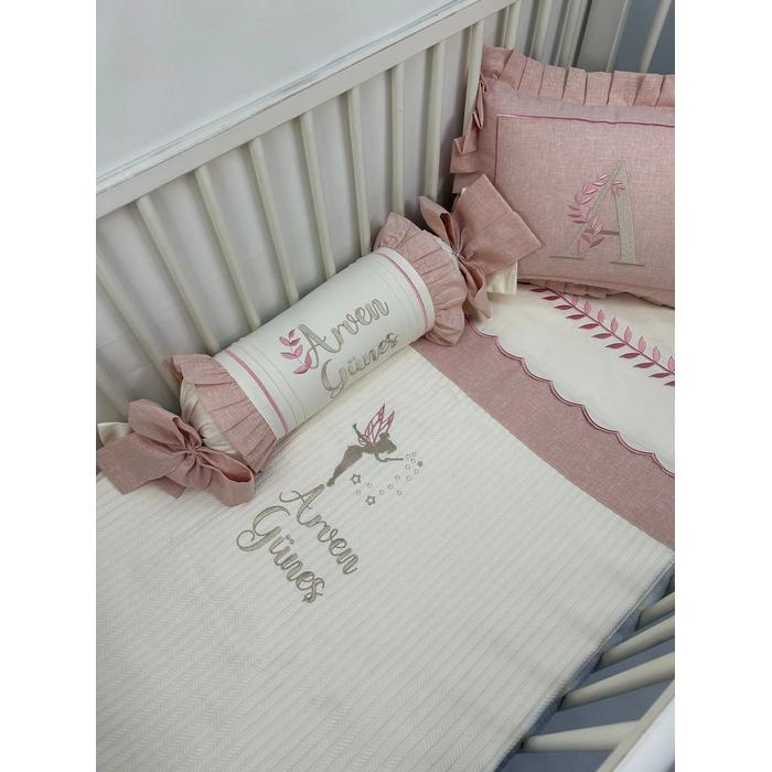 Pike takımı 5 parça krem örgü pike - pudra  isviçre keteni 3