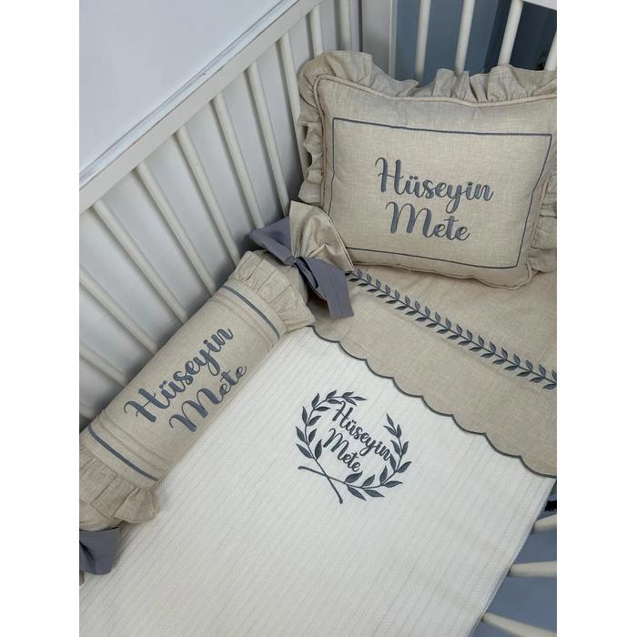 Pike takımı 5 parça krem örgü pike - bej isviçre keteni 25