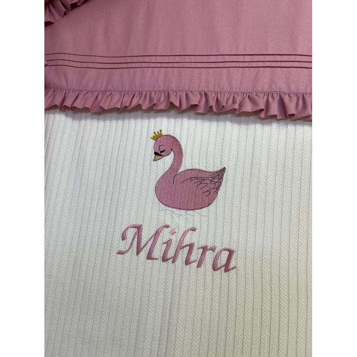 Pike takımı 5 parça krem örgü pike - gül kurusu poplin 2