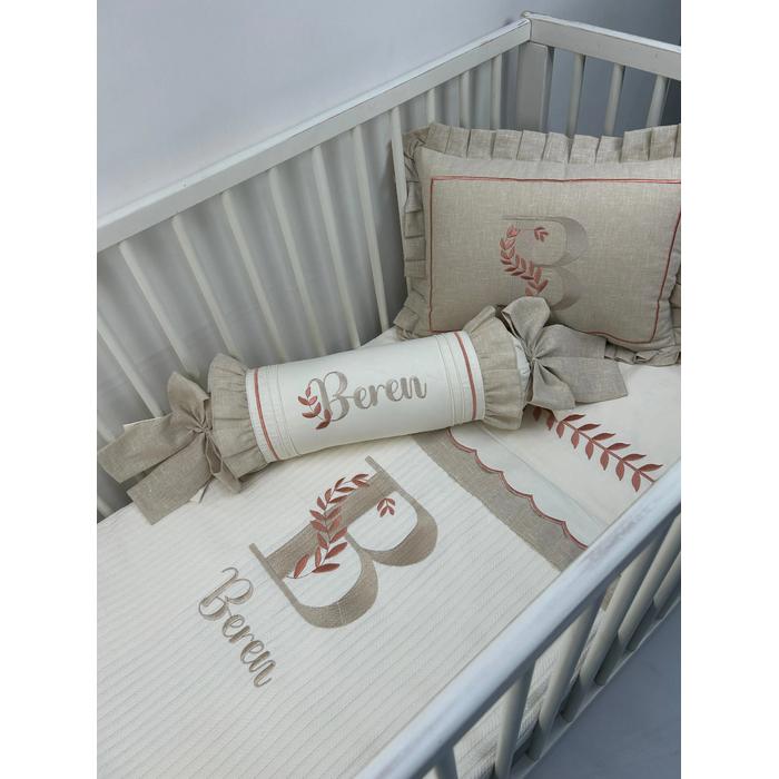 Pike takımı 5 parça krem örgü pike - bej isviçre keteni 6