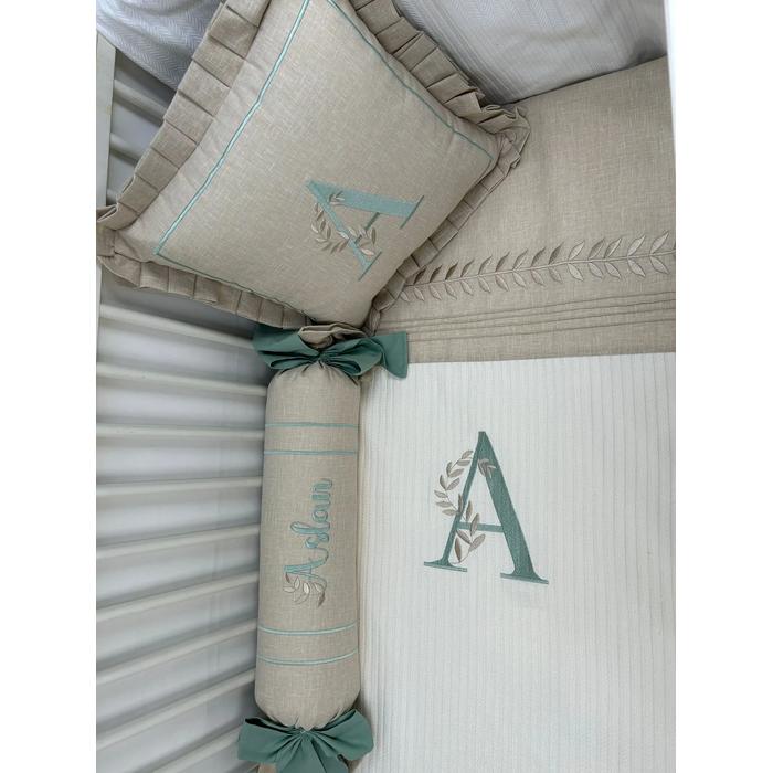 Pike takımı 5 parça krem örgü pike - bej isviçre keteni 9