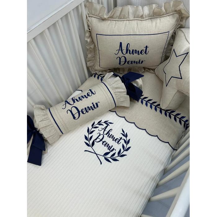 Pike takımı 5 parça krem örgü pike - bej isviçre keteni 10