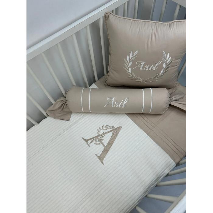 Pike takımı 5 parça krem örgü pike - bej poplin kumaş