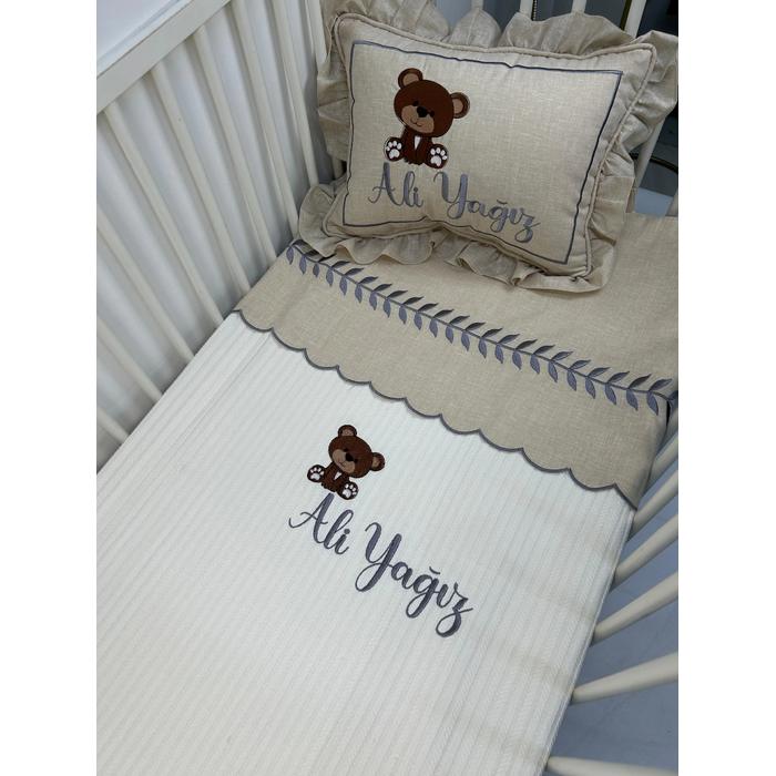 Pike takımı 5 parça krem örgü pike - bej isviçre keteni 11