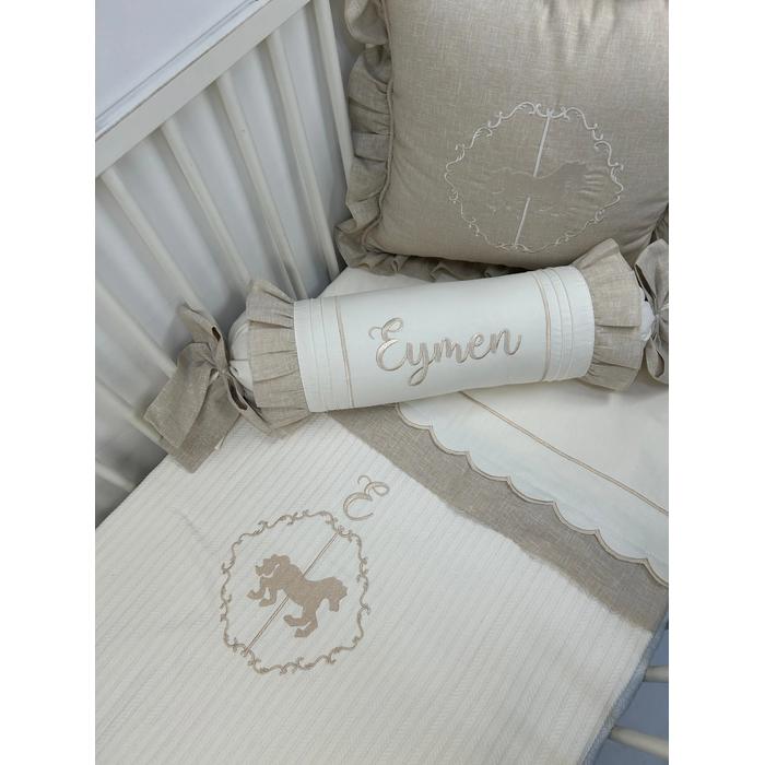 Pike takımı 5 parça krem örgü pike - bej isviçre keteni 14