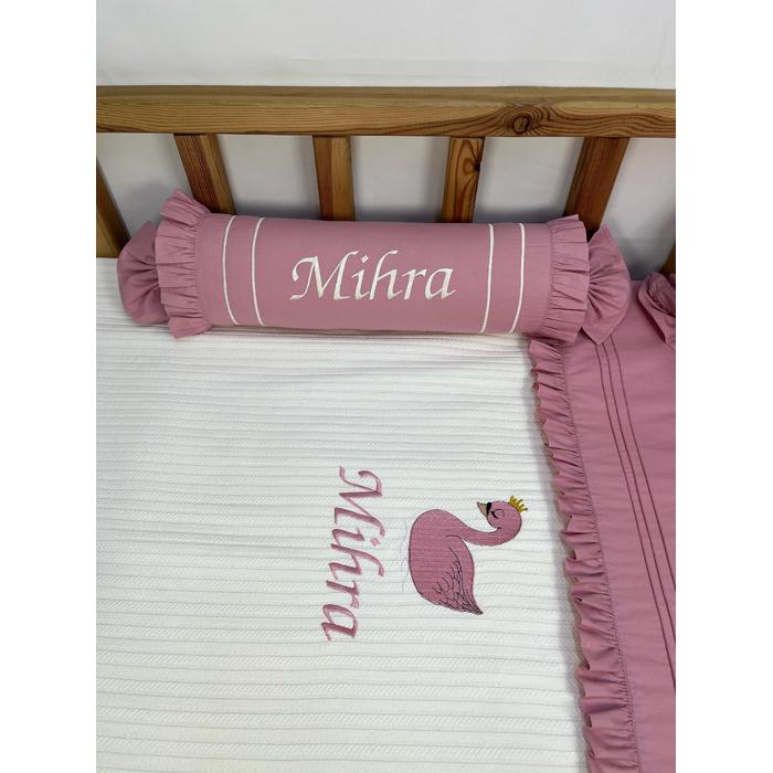 Pike takımı 5 parça krem örgü pike - gül kurusu poplin 2