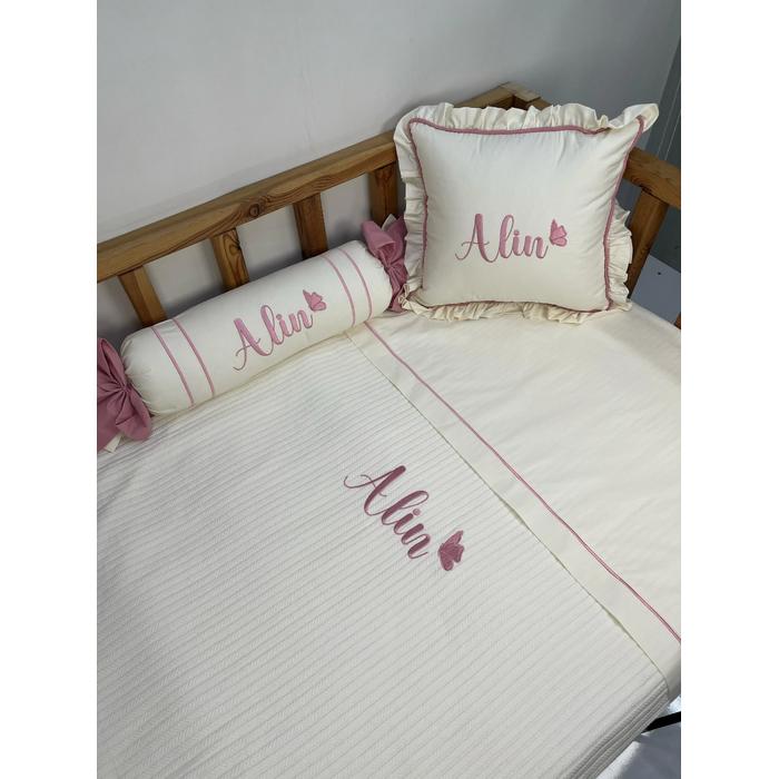 Pike takımı 5 parça krem örgü pike - krem poplin 9