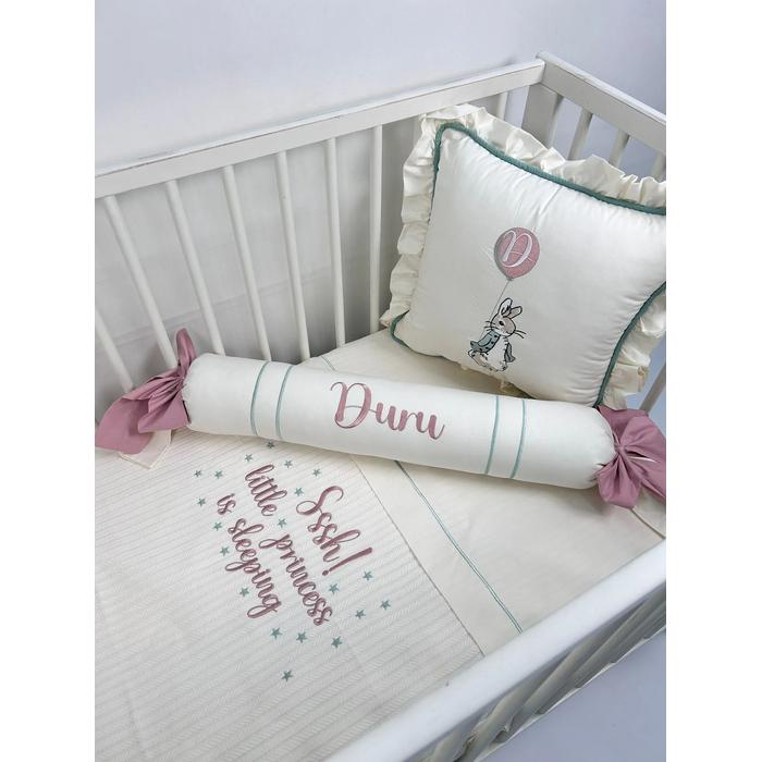 Pike takımı 5 parça krem örgü pike - krem poplin 5