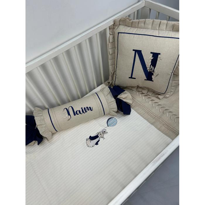 Pike takımı 5 parça krem örgü pike - bej isviçre keteni 7