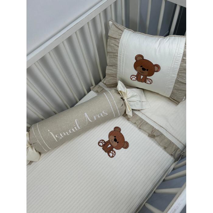 Pike takımı 5 parça krem örgü pike - bej isviçre keteni 8