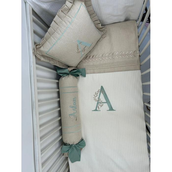 Pike takımı 5 parça krem örgü pike - bej isviçre keteni 9