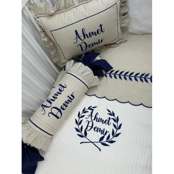 Pike takımı 5 parça krem örgü pike - bej isviçre keteni 10