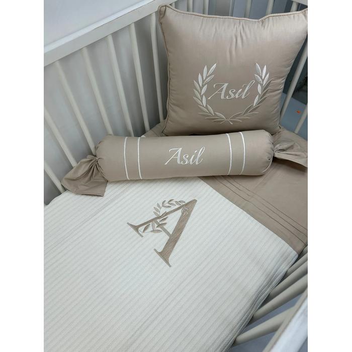 Pike takımı 5 parça krem örgü pike - bej poplin kumaş