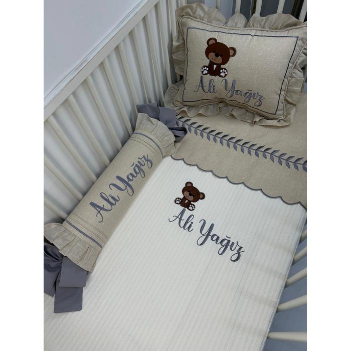 Pike takımı 5 parça krem örgü pike - bej isviçre keteni 11