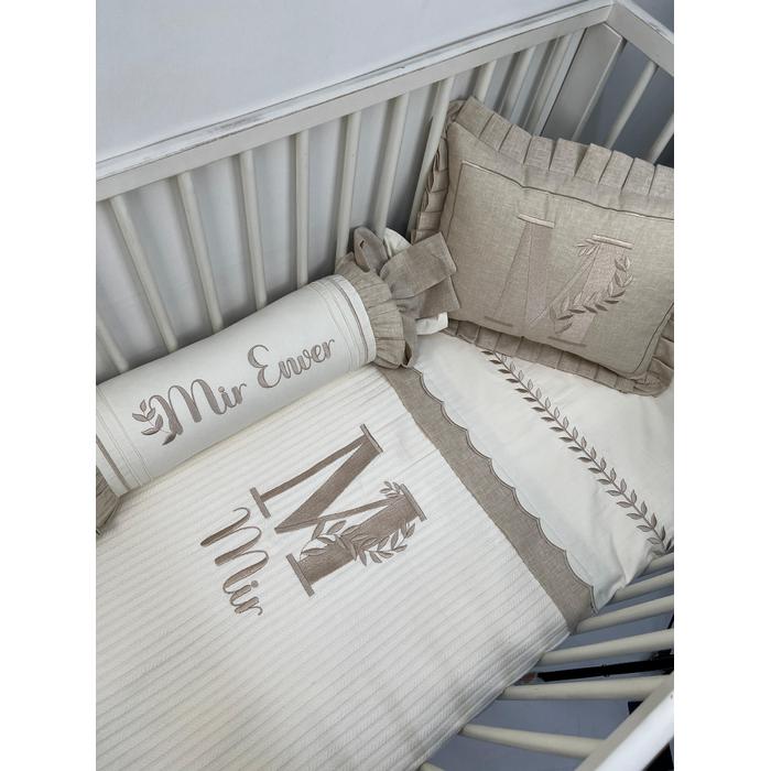 Pike takımı 5 parça krem örgü pike - bej isviçre keteni 14