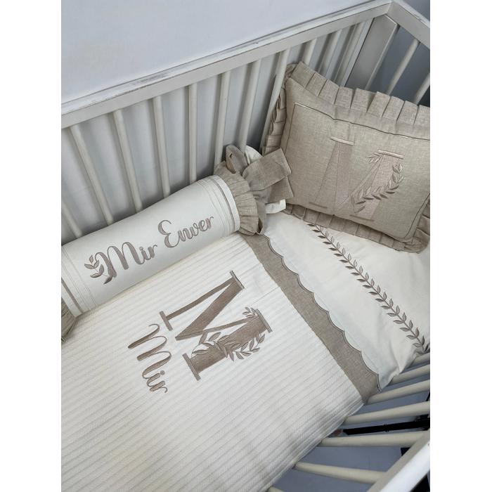 Pike takımı 5 parça krem örgü pike - bej isviçre keteni 12