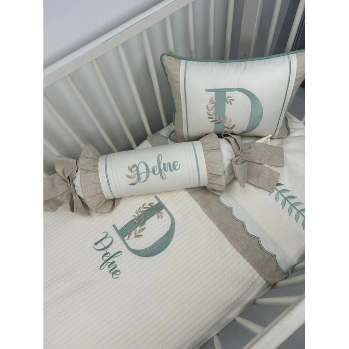 Pike takımı 5 parça krem örgü pike - bej isviçre keteni 15