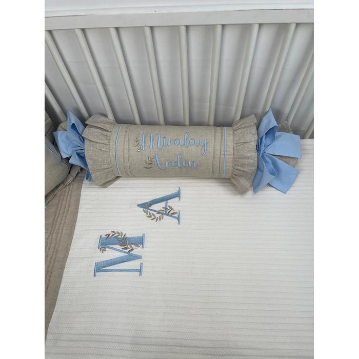 Pike takımı 5 parça krem örgü pike - bej isviçre keteni 19