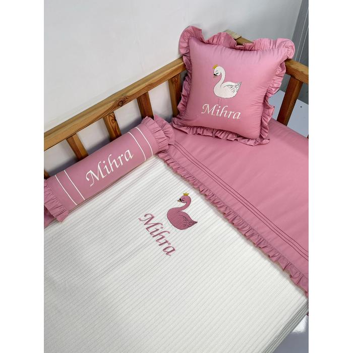 Pike takımı 5 parça krem örgü pike - gül kurusu poplin 2