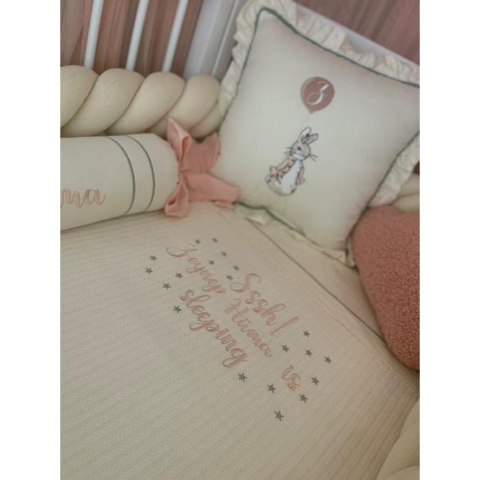 Pike takımı 5 parça krem örgü pike - krem poplin 5