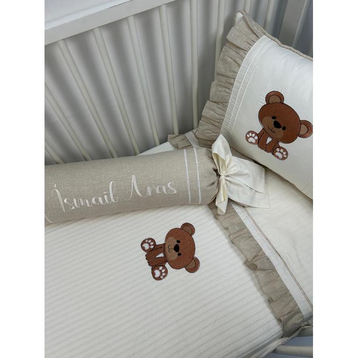 Pike takımı 5 parça krem örgü pike - bej isviçre keteni 8